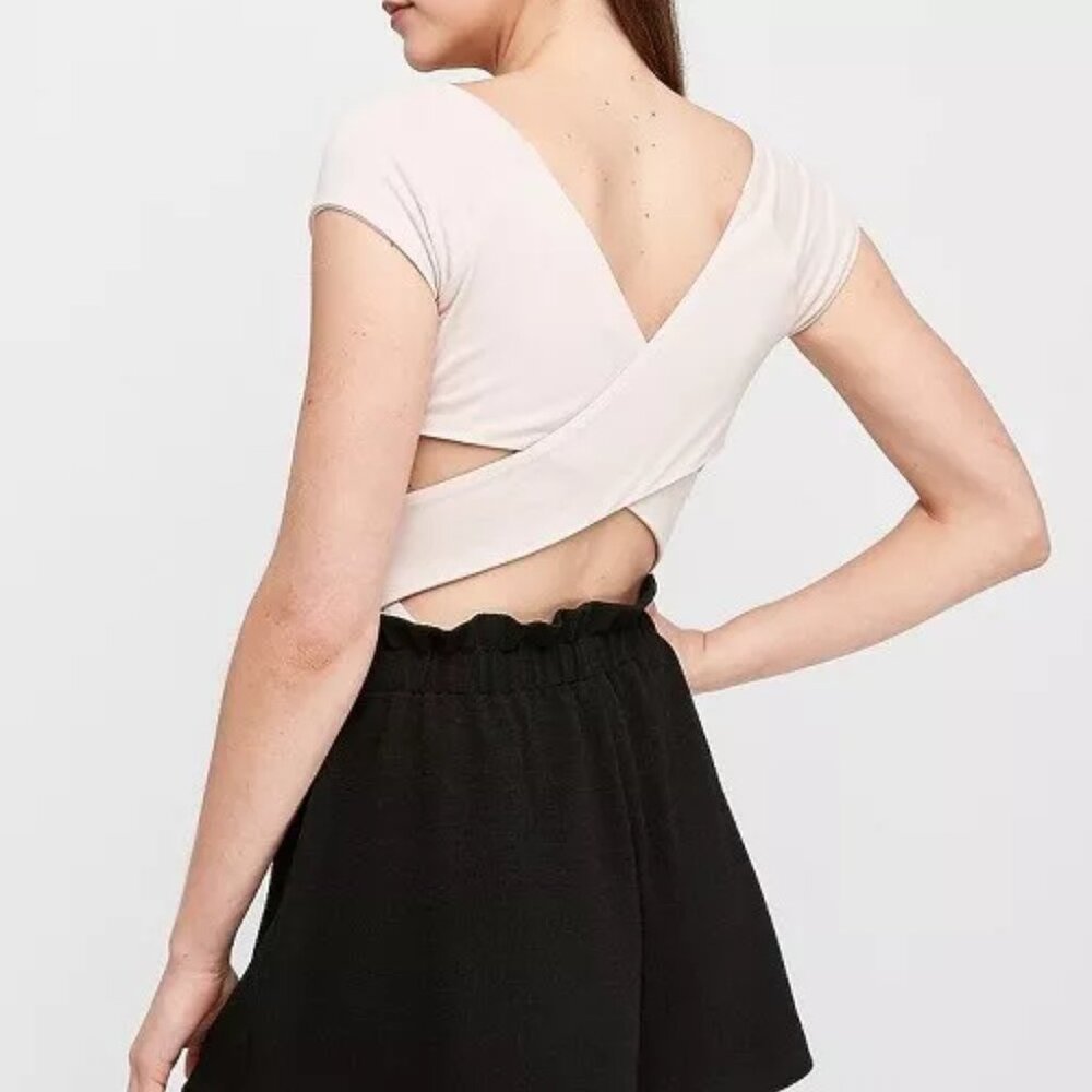 EXPRESS Cap Sleeve Cross-Back Thong Bodysuit, Size M NWT